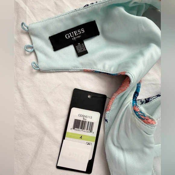 Guess Light Blue Lace Embroidered Sheath Dress | Sweetheart Neckline | Size 4 - Picture 15 of 17